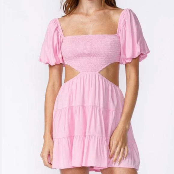 sky to moon Dresses & Skirts - Smocked Cutout Mini Dress in Light Pink